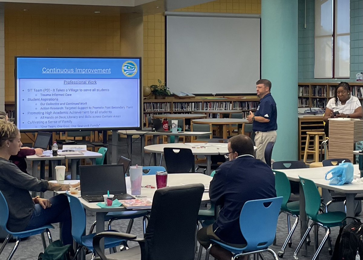 ServicesShs's tweet photo. SHS Opening Faculty Meeting for 24-25. #gettingitdone One Team, One Goal, One Seahawk Family. #offtoagreatstart https://t.co/tjX5nWKW7b