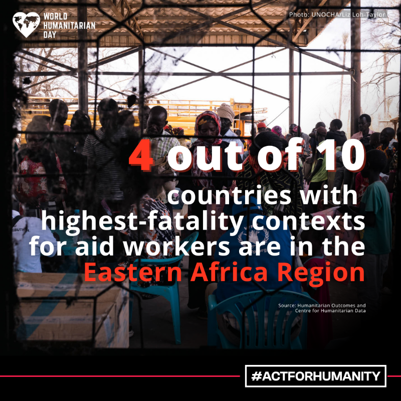 UNOCHA_ROSEA's tweet photo. In Eastern Africa, despite operating in some of the most challenging environments in the world, humanitarian workers are determined to #ActForHumanity.

On this #WorldHumanitarianDay, here’s what you need to know ⬇️