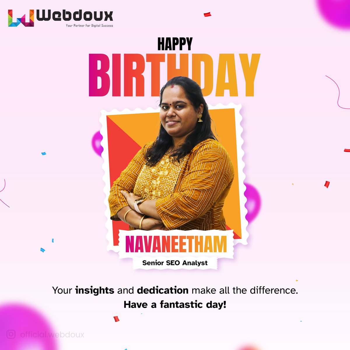 Webdoux's tweet image. Another year older, wiser, and more optimized! 🎉

𝐇𝐚𝐩𝐩𝐲 𝐁𝐢𝐫𝐭𝐡𝐝𝐚𝐲 𝐭𝐨 𝐨𝐮𝐫 𝐒𝐄𝐎 𝐠𝐮𝐫𝐮—let’s keep climbing those ranks together! 🚀

#seo #WebCrafter #Webdoux #EmployeeBirthday #Celebration #Birthday #HappyBirthday #seospecialist #website #WebWizard