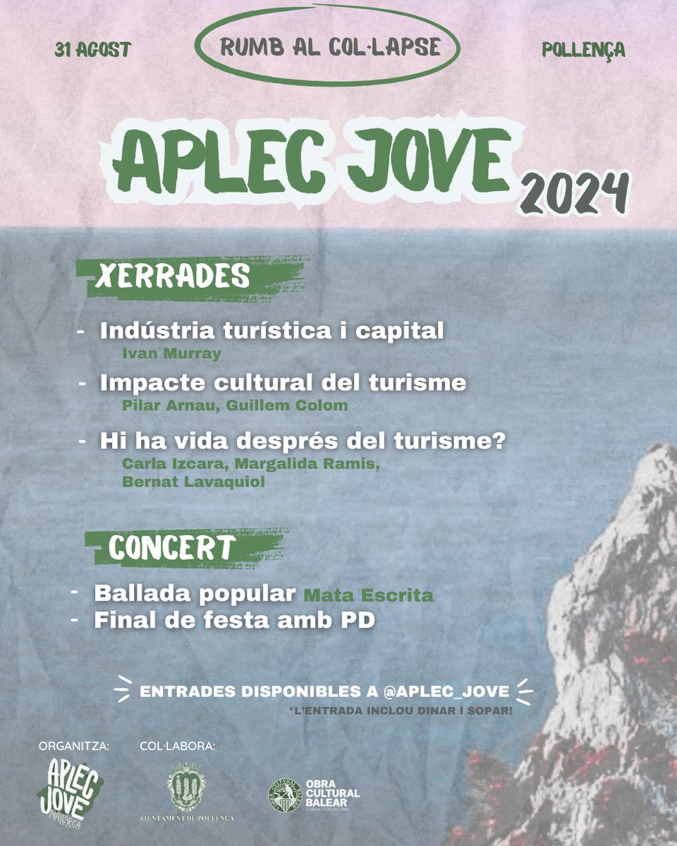 Dia 31 d'agost a Pollença torna l'Aplec Jove, la trobada anual del moviment juvenil mallorquí. No hi pots faltar!❤️‍🔥