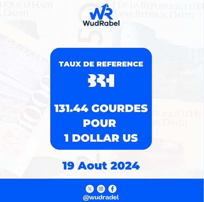 RabelWud's tweet photo. 19 August 2024
Taux de référence #Brh : 131,4404 HTG pour US$ 1 https://t.co/jML8oyf4OZ