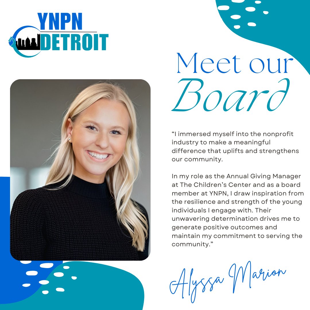 YNPNDetroit's tweet photo. Meet board member Alyssa Marion! Alyssa is recognized for her inspirational attitude and dedication to making a difference and supporting the community. She is enthusiastic about bringing Young Professionals together and advancing her belief in the power of collective action! https://t.co/jp26UjnitZ