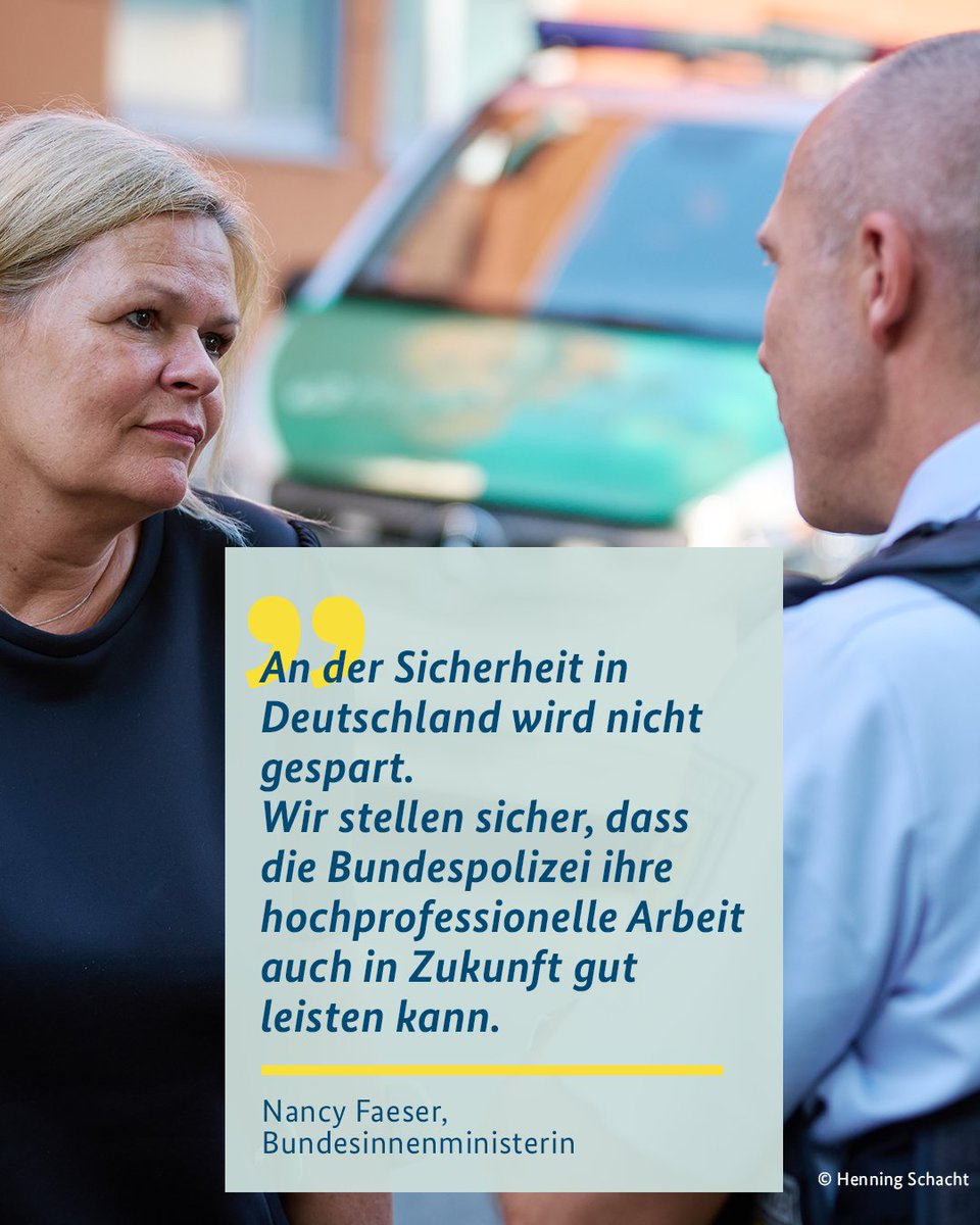 BMI_Bund's tweet photo. „Die Bundespolizei ist und bleibt ein Garant für die Sicherheit der Menschen in Deutschland“, sagt Bundesinnenministerin @NancyFaeser bei der Vorstellung des Jahresberichts 2023 der Bundespolizei. https://t.co/e2TNeDQ4fL