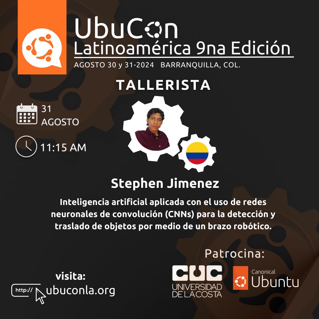 UbuConLA (@ubuconla) on Twitter photo ¿Quieres ver cómo la IA puede dar vida a un robot? Stephen Jimenez 🇨🇴 te mostrará cómo en la #UbuConLA. ¡Descubre el poder de las CNNs en la robótica! #IA #Robótica #Automatización #CNN #UbuConLA2024 <a href="/ubuntuco/">Ubuntu Colombia</a> <a href="/LinuxBQ/">LinuxBQ</a> <a href="/ubuntuecuador/">Ubuntu Ecuador</a> <a href="/ubuntu_ve/">Ubuntu Venezuela</a> ¿Quieres ver cómo la IA puede dar vida a un robot? Stephen Jimenez 🇨🇴 te mostrará cómo en la #UbuConLA. ¡Descubre el poder de las CNNs en la robótica! #IA #Robótica #Automatización #CNN #UbuConLA2024 <a href="/ubuntuco/">Ubuntu Colombia</a> <a href="/LinuxBQ/">LinuxBQ</a> <a href="/ubuntuecuador/">Ubuntu Ecuador</a> <a href="/ubuntu_ve/">Ubuntu Venezuela</a>