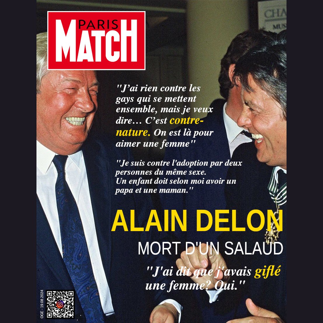 ☠️🍾 N'oublions pas qui était #Delon : un ami de J.-M. #LePen avec lequel il partageait le souvenir ému de sa participation à la guerre d'Indochine, un #misogyne et un #homophobe. #Mort d'un #salaud, l'homme qui "aimait" les femmes en les frappant. 🤡 👇

instagram.com/p/C-2huPvM0x9/…