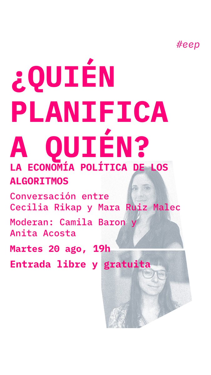 ¡MAÑANA! Reformar el Estado c/ inteligencia artificial, confiar la educación a META, eliminar derechos laborales.
¿Cuál es el rol de los algoritmos en la distopía anarcocapitalista que propone Milei?¿Que podemos aprender del caso mercadolibre?
Con <a href="/CeciliaRikap/">Cecilia Rikap</a> y <a href="/mara_ruiz_malec/">Mara Ruiz Malec 💚</a>