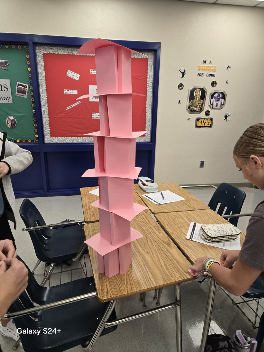 Benito Middle School students in Mrs. Perez's Business Technology course learn "The Design Process" and team building by making paper towers.