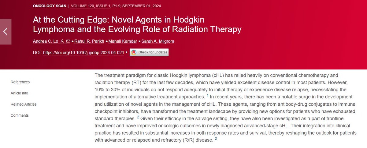Our <a href="/CULymphoma/">CU Anschutz Lymphoma Program</a> chair <a href="/mana1981/">manalikamdar</a> is co-author of a new review in <a href="/IJROBP/">IJROBP - The Red Journal</a> discussing the NIVAHL, AHOD1331, and pembro-GVD trials in Hodgkin lymphoma. #lymsm #radonc cc <a href="/SarahMilgrom/">Sarah Milgrom, MD</a> <a href="/CUHematology/">CU Anschutz Division of Hematology</a> 
redjournal.org/article/S0360-…