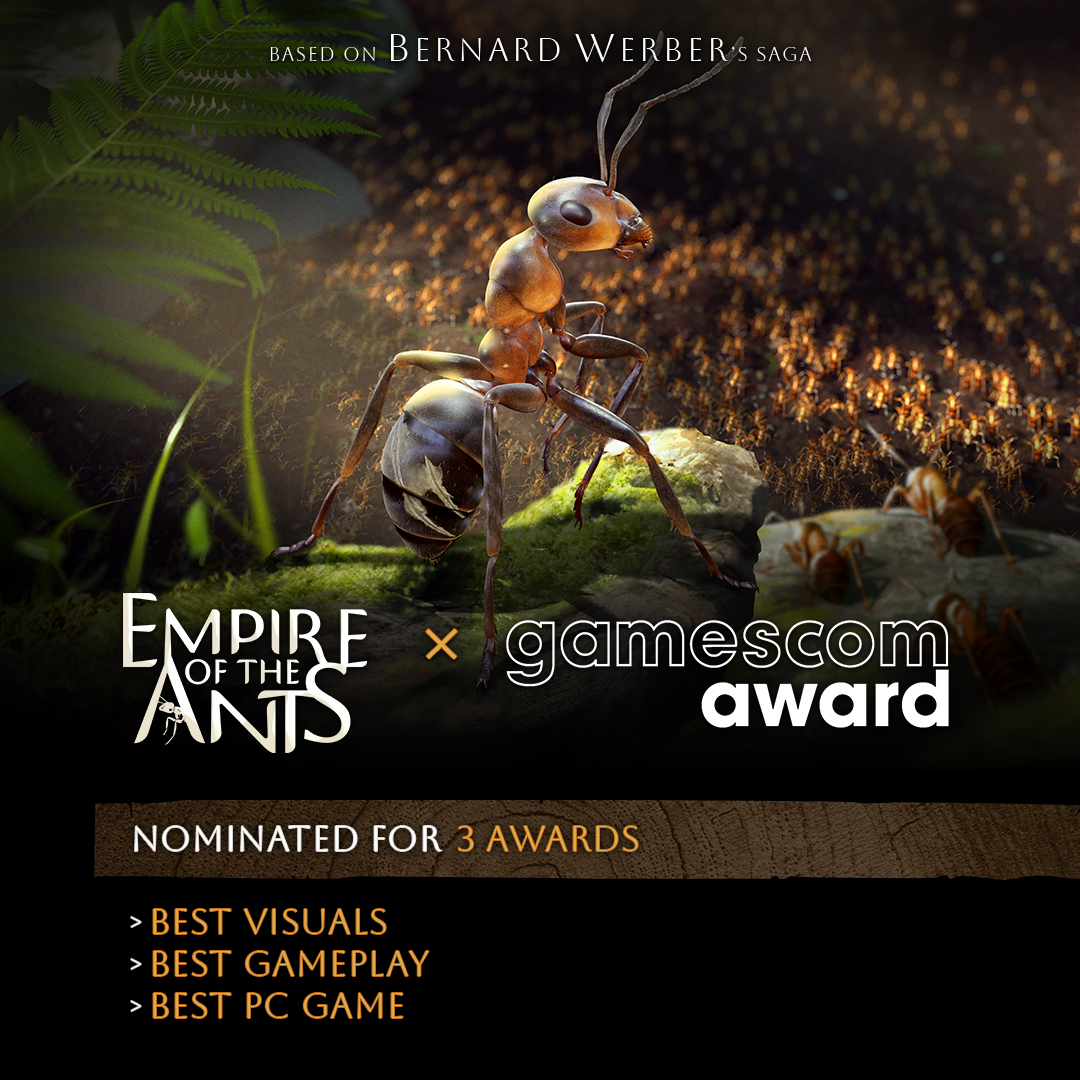 We just got the news! 🎉 

Empire of the Ants has been nominated in 3 categories at the #Gamescom2024 Awards 🔥

🏆 Best Visuals
🏆 Best Gameplay
🏆 Best PC Game