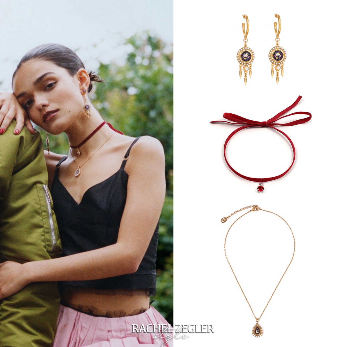 ZeglerStyle's tweet photo. @RachelZegler wore a @Coach Fall 2024 Collection Top & Skirt and a pair of @VivienneWestwood ‘Elevated Ghillie Platform Boots’ ($819).
She wore the #JoomiLim ‘Antoinette Choker’ (£30) along with the #BenAmun ‘Anastasia Necklace’ ($155) and earrings (Similar Style Pictured). https://t.co/YrAjyJFYhS