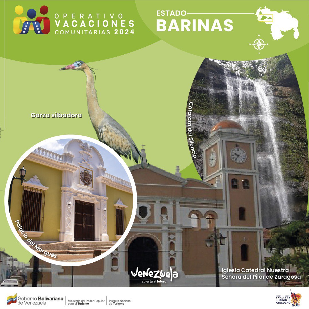 Durante esta temporada vacacional te invitamos a disfrutar de los destinos turisticos del estado Barinas.

¡ Venezuela Abierta al Futuro!

#venezuelaabiertaalfuturo #vacacionescomunitarias2024 #inatur #tueresinatur #barinas