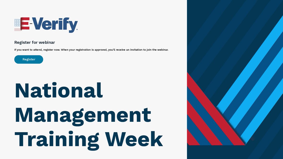 EVerify's tweet photo. Our webinars are a great resource for real-time guidance about the #EVerify program. They’re all free and open to the public! Don’t miss out on one you want to attend—check the calendar today! https://t.co/RiQ1cQq0j0 #NationalManagementTrainingWeek https://t.co/5b00Q9rEkI
