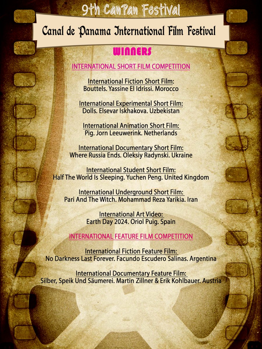 canpanfest's tweet photo. In the 9th edition of the Canal de Panama International Film Festival, the honorable jury has awarded the following prizes.
https://t.co/WCYRNJuJv2 https://t.co/fqMHJUVLf7