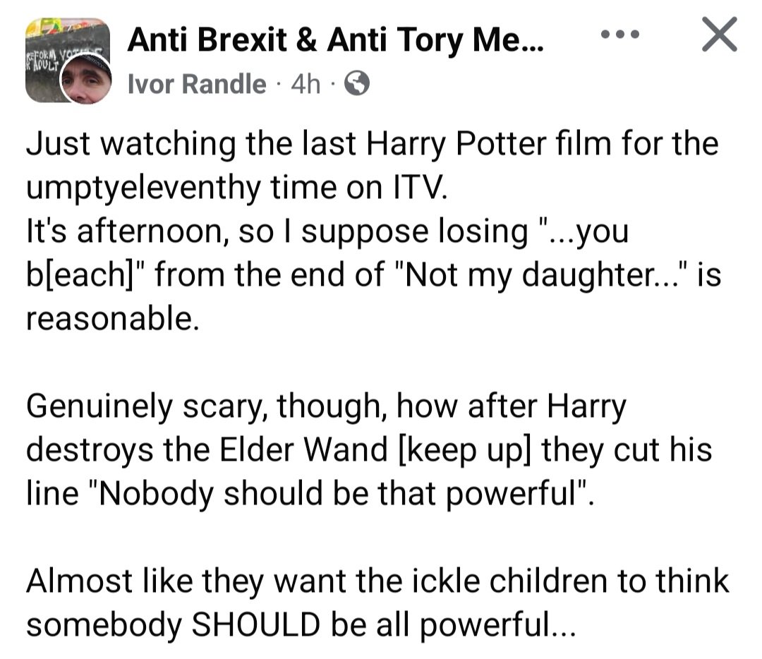 MiddleEngMale's tweet image. There's no trick Starmer won't use in order to gain ultimate control.
He has now been caught editing terrestrial broadcastings of Harry Potter to allow the idea of an absolute ruler to spread among our children.
#two