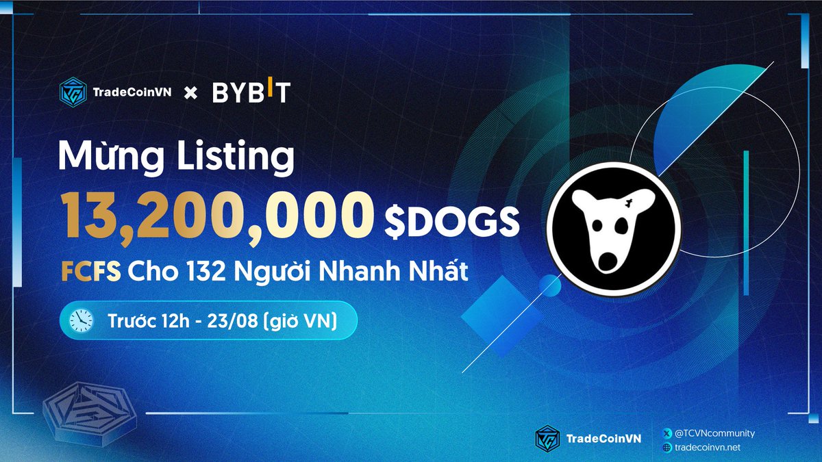 TCVNcommunity's tweet photo. 💥 SỰ KIỆN ALLOCATION $DOGS LỚN NHẤT VIỆT NAM HIỆN TẠI

Sau 2 ngày mở sự kiện, số lượng ae tham gia đã vượt dự kiến nên @Bybit_Official và TradeCoinVN sẽ chơi lớn:
👉 UNLOCK 13,200,000 $DOGS DÀNH TẶNG CỘNG ĐỒNG 

🔹 Dành cho 132 người nhanh nhất
🔸 Mỗi người 100,000 $DOGS
🔹 End: 12h, 23/08

✅ Điều kiện tham gia: [https://t.co/Ycnri8ACxB]

Kèo thì dễ, miễn là nhanh tay. Join ngay anh em ơi!!!

#Bybit #TradeCoinVN #DOGS 
@BybitVNOfficial