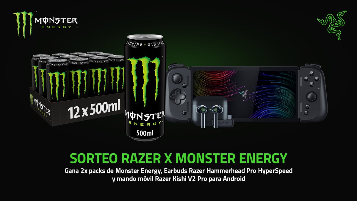R Λ Z Ξ R 🇪🇸 (@razeres) on Twitter photo ¡Anunciamos el sorteo más refrescante del verano!
✅ Seguir a <a href="/RazerES/">R Λ Z Ξ R 🇪🇸</a> y <a href="/MonsterEnergyES/">Monster Energy Spain</a>
✅ RT + menciona un amigo
Premios
➡️ 2x packs de Monster Energy
➡️ 1x Razer Hammerhead Pro HyperSpeed
➡️ 1x Mando Razer Kishi V2 Pro para Android
Hasta las 23:59h del 27 de Agosto ¡Anunciamos el sorteo más refrescante del verano!
✅ Seguir a <a href="/RazerES/">R Λ Z Ξ R 🇪🇸</a> y <a href="/MonsterEnergyES/">Monster Energy Spain</a>
✅ RT + menciona un amigo
Premios
➡️ 2x packs de Monster Energy
➡️ 1x Razer Hammerhead Pro HyperSpeed
➡️ 1x Mando Razer Kishi V2 Pro para Android
Hasta las 23:59h del 27 de Agosto