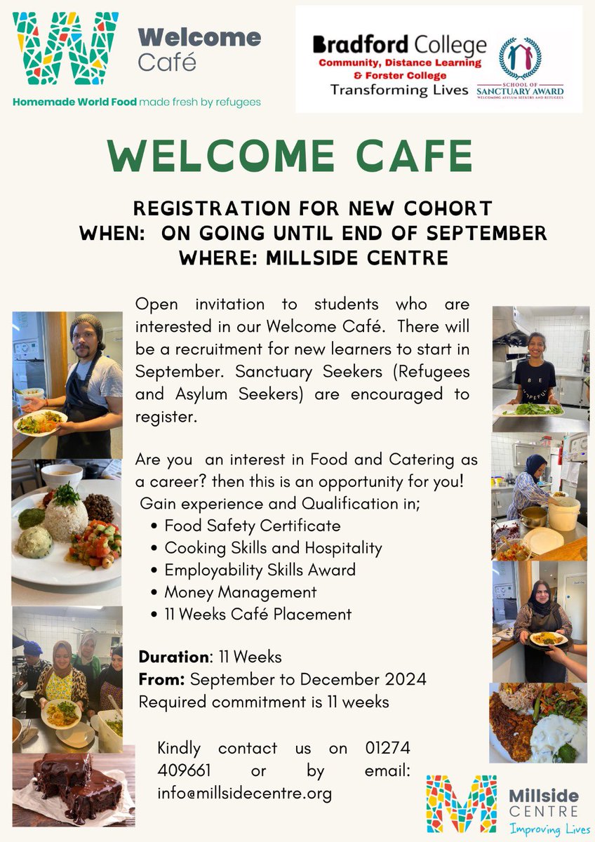 Hey everyone, hope you are well and you are had a lovely weekend. Just letting you know that welcome cafe at Millside is currently looking for new volunteers. In the past, we only accepted refugees and asylum seekers. This year we are expanding it to anyone who might be