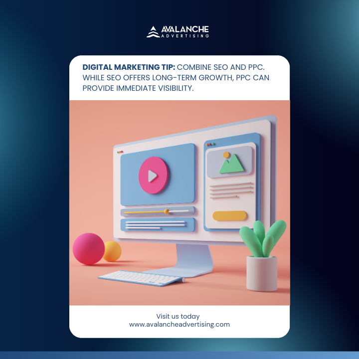 avalancheads's tweet photo. Digital Marketing Tip: Combine SEO and PPC. While SEO offers long-term growth, PPC can provide immediate visibility. 

#EdTechTuesday #DigitalMarketingTip https://t.co/QsTgcxOoni