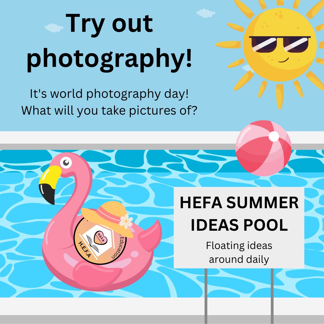 It's World Photography Day!

Why not have a go at photography.
Play with different settings, subjects, lighting, devices, techniques, and editing to see what effects you can achieve.

#teamhefauk #summerholidays #photography #art #photos #worldphotographyday
