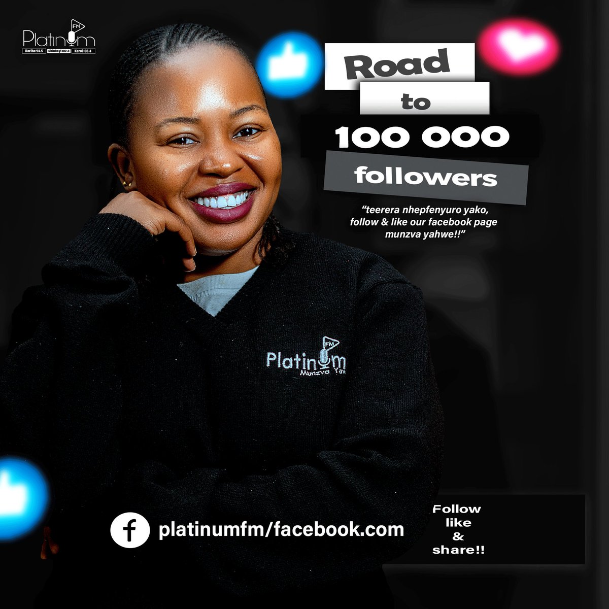 Join the movement❗️
We're on a mission to reach 100k followers on Facebook! Follow us now and be part of the Platinum FM family! 

#PlatinumFM #RoadTo100K"