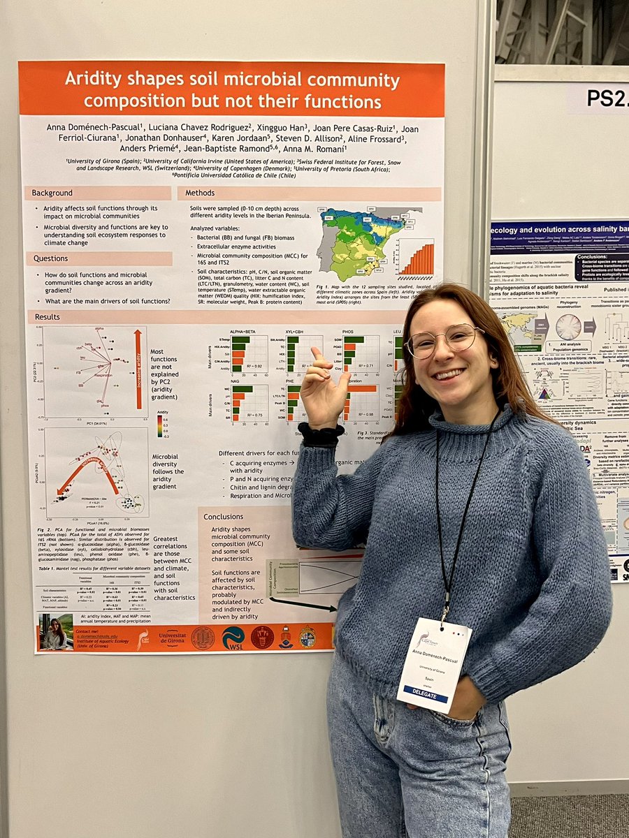 aannadomenech's tweet photo. Aridity doesn’t shape soil functions but does change microbial community composition? 🤔 Check out my poster (PS2.26.002) on Tuesday, 16:30h at #ISME19 for the details! 🙌🏼 @ISME_microbes @IEA_UdG @GRECO_UdG @gradcatch https://t.co/XgR0011EbM