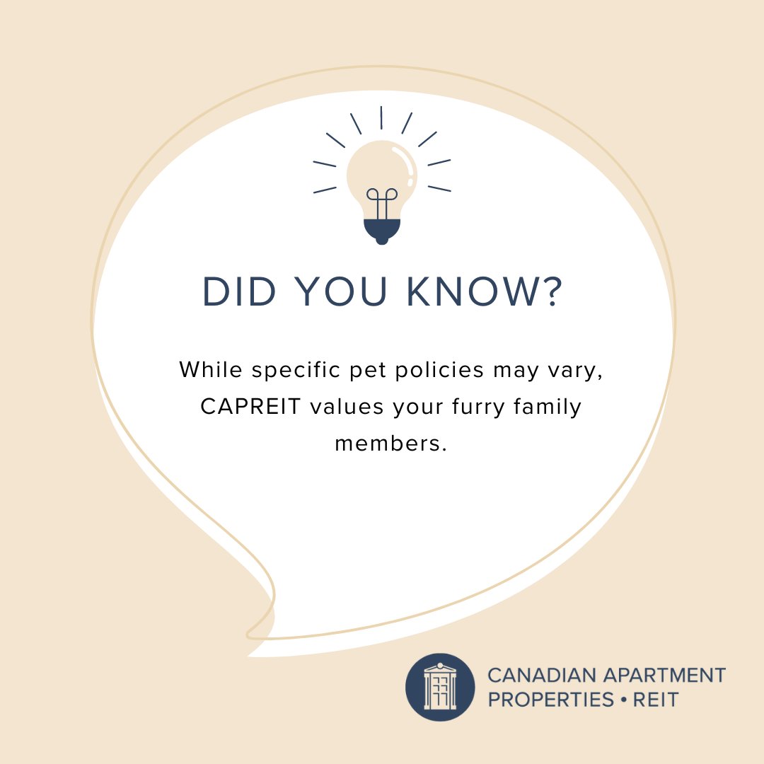 CAPLandLease's tweet photo. Did you know? While specific pet policies may vary, CAPREIT values your furry family members. Check with your community manager about the pet policy in your community of interest. https://t.co/fWGYgTvE6c

#landlease #landleasecanada #manufacturedhomecommunity #pets https://t.co/wtbe0N7zTw