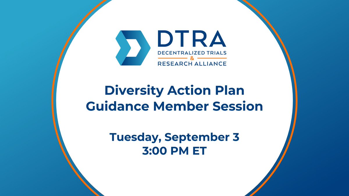 DTRA (@dtraorg) on Twitter photo DTRA looks forward to creating a response to the FDA Diversity Action Plan Guidance with input from members. Please join us for a discussion to help craft a response to submit to the FDA.
Contact secretariat@dtra.org to receive the invite.
fda.gov/regulatory-inf… DTRA looks forward to creating a response to the FDA Diversity Action Plan Guidance with input from members. Please join us for a discussion to help craft a response to submit to the FDA.
Contact secretariat@dtra.org to receive the invite.
fda.gov/regulatory-inf…