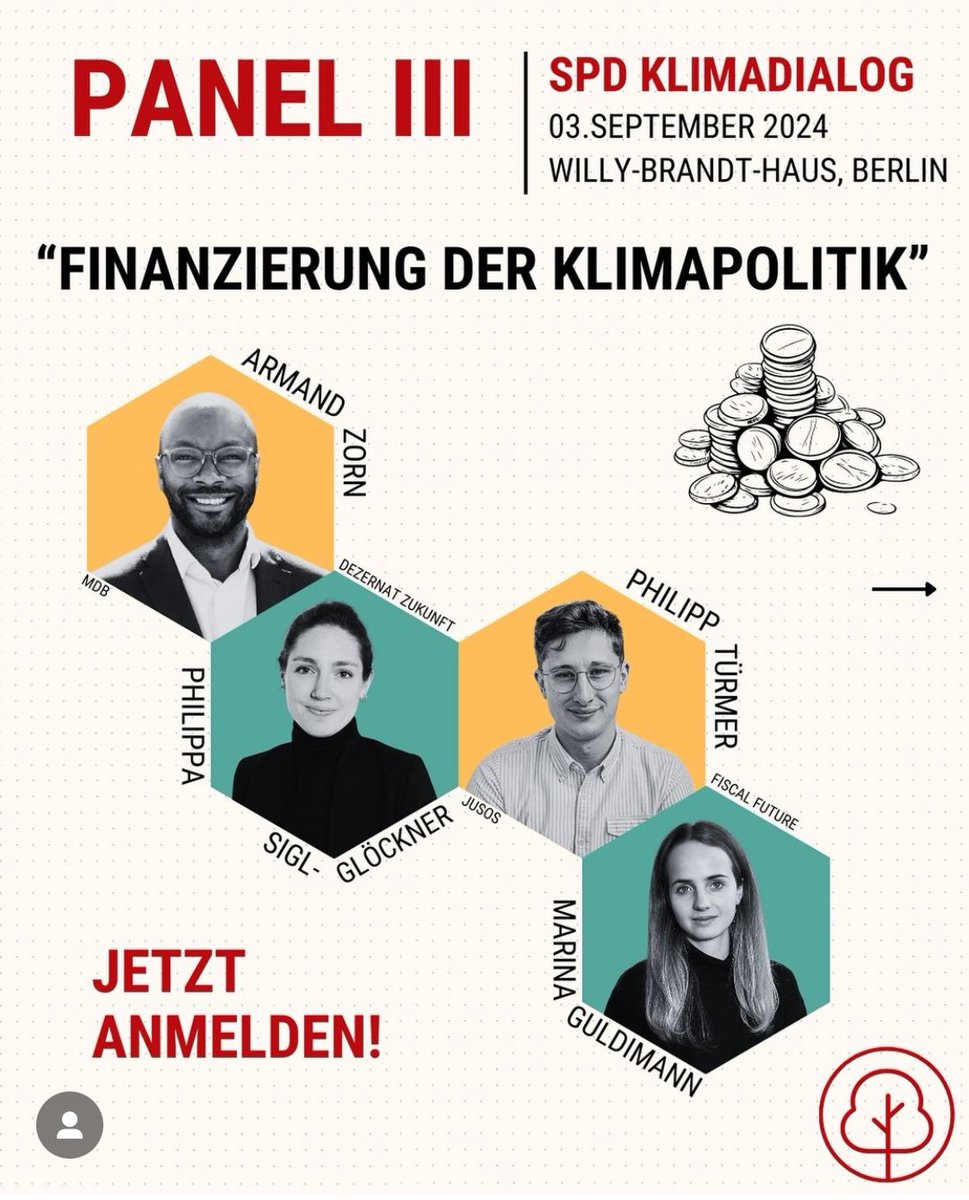 Wir freuen uns sehr, dass <a href="/GuldimannMarina/">Marina Guldimann</a> von <a href="/fiscalfuture_de/">FiscalFuture</a> auf unserem Panel zur Finanzierung der Zukunft sitzen wird! 🌳💰

Anmelden für unseren SPD Klimadialog am 3.9. in Berlin kannst du dich einfach über den folgenden Link: eveeno.com/spd-klima-dial… 🙌