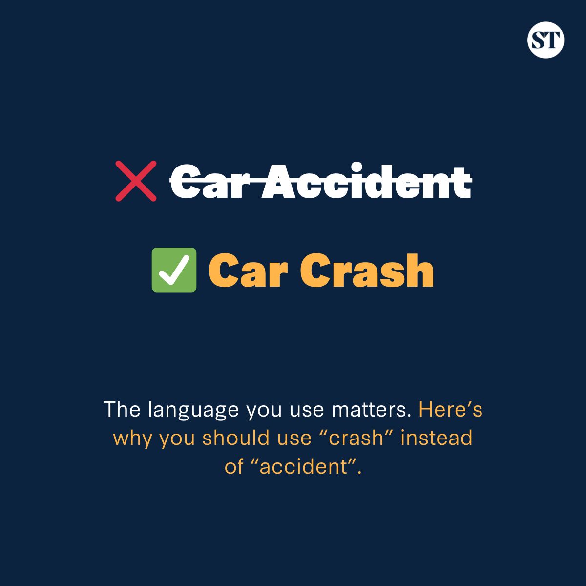 Strong Towns avoids using the term “car accident,” instead using “car crash.” Why? It comes down to messaging and the connotations certain words carry. 🧵