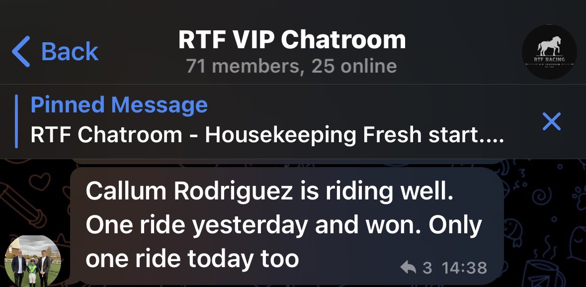 RTF Chatroom 😮‍💨

3 horses mentioned in the chatroom, resulting in 3 wins.

She’s A Novelty 7/2 🥇 
Isabella Bee 7/2 🥇 
The Feminine Urge 15/2 🥇 

Even when I’m busy, I know our group will find the winners.

If this is something you want to be a part of, you know what to do.

❤️