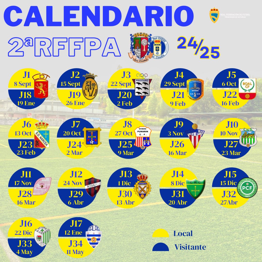 🟡CALENDARIO 2ªRFFPA🔵
La pretemporada ha empezado, y el trabajo ya tiene objetivos de cara al calendario para el 24/25