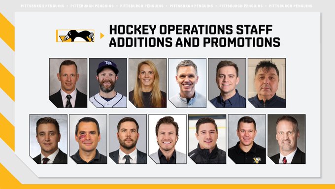 Graphic with headshots that says "Hockey Operations Staff Additions and promotions"