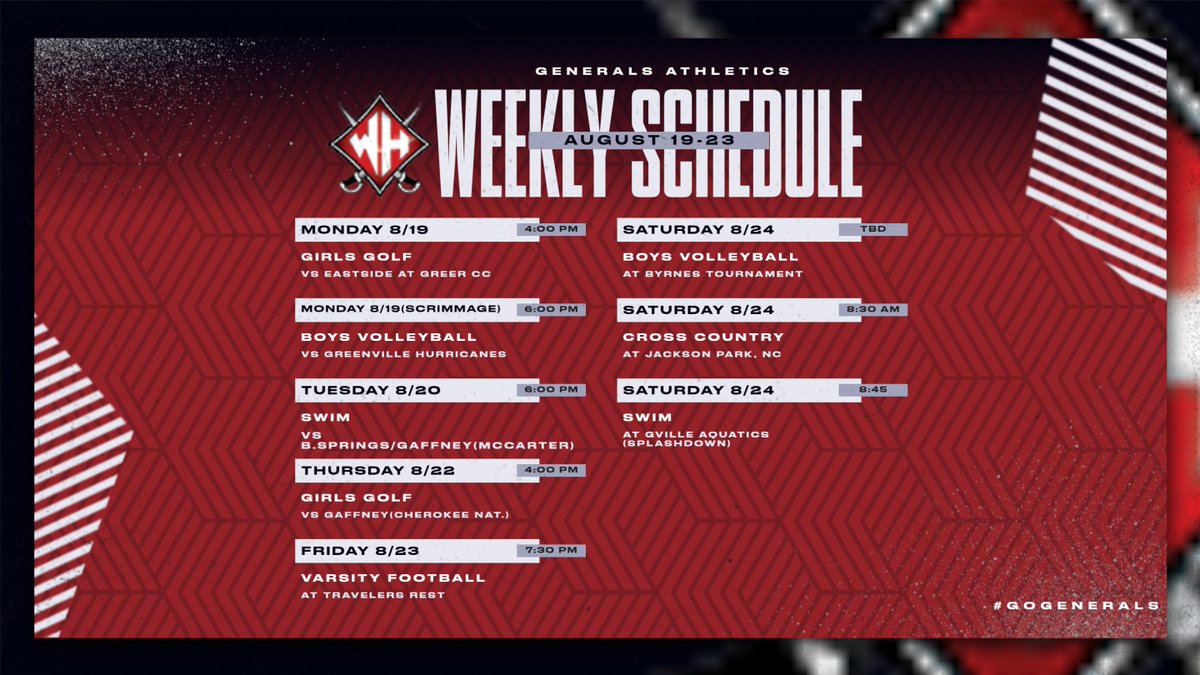 Check out the Generals this week , as several teams begin regular season competition! <a href="/WadeHampton_HS/">Wade Hampton High</a>