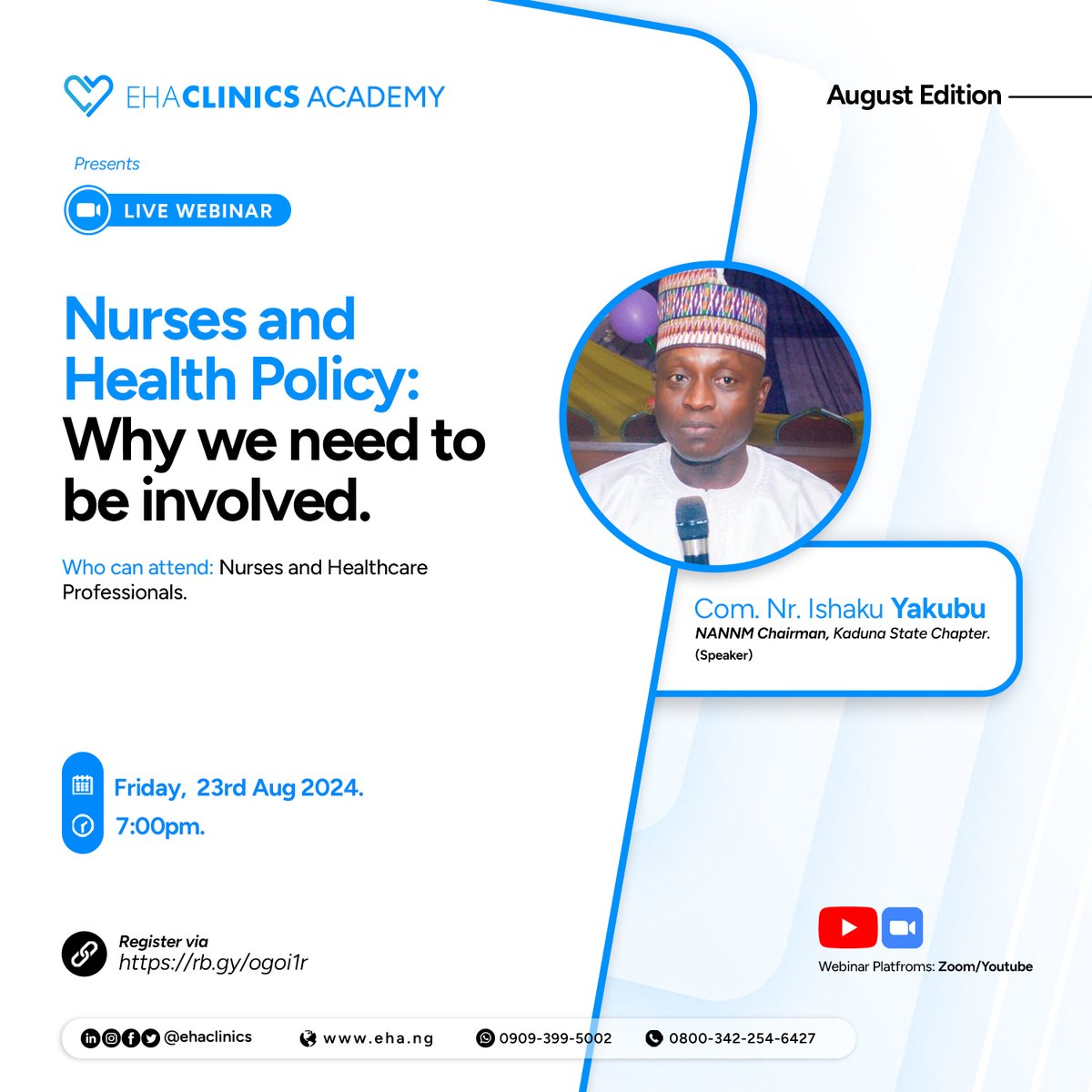 EHAClinics's tweet photo. Join us for an enlightening webinar on the vital role of nurses in health policy!

Register today; https://t.co/6reJCCm5CR

#EHAClinics #WebinarsforNurses #HealthPolicy #NursesInAction #HealthcareReform #NurseAdvocacy #HealthcareLeaders #NursingEducation #PolicyMatters https://t.co/aA44aCSChB