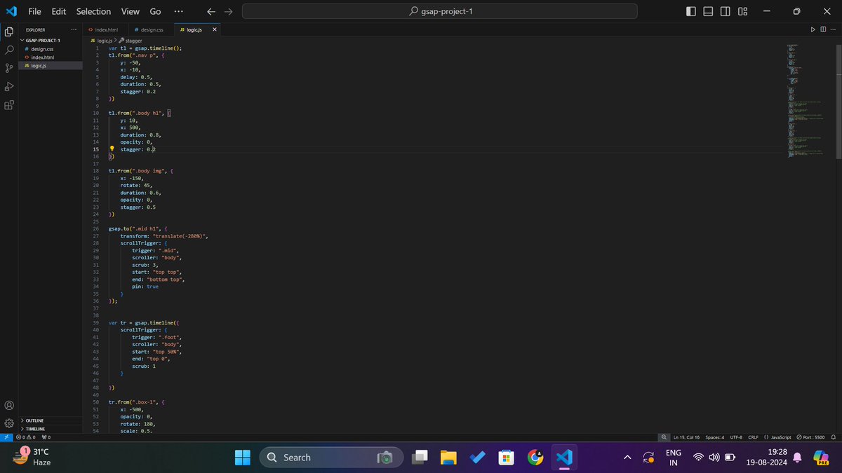 utsav_s1ngh's tweet image. 🚀 Day 26 of my #WebDevChallenge!
Explored GSAP with:
- Timeline Animations for smooth transitions
- ScrollTrigger for scroll-based effects
- Dynamic transforms like `x`, `y`, `rotate`, and `scale`
#JavaScript #Animation #GSAP #WebDevelopment #100DaysOfCode