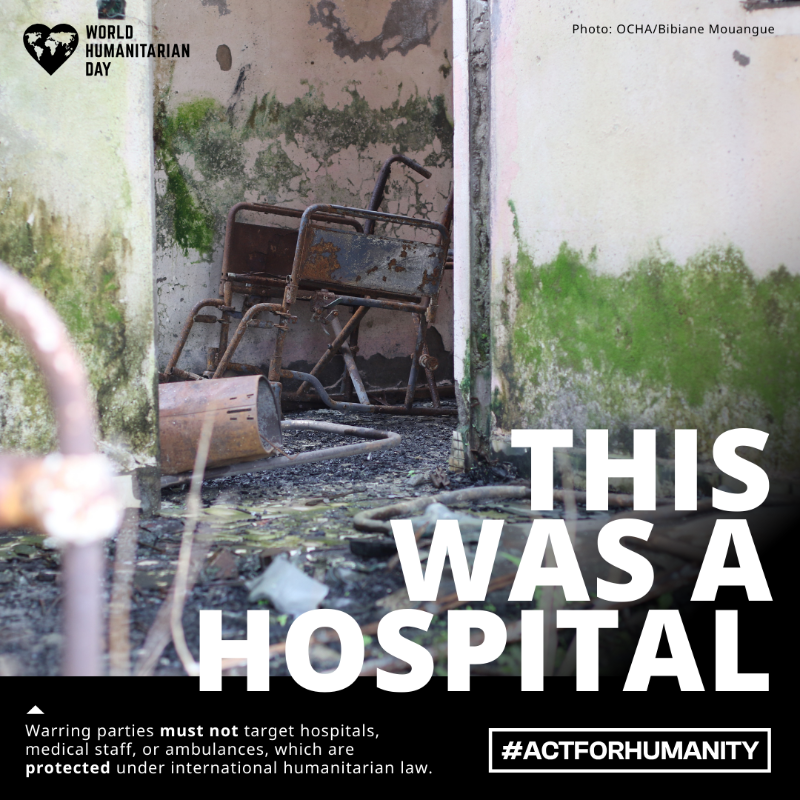 OCHAROWCA's tweet photo. When International Humanitarian Law is breached, the consequences are devastating.

These violations destroy lives and futures. 

Civilians, including humanitarian workers, are not and should never be allowed to be a target.

#WorldHumanitarianDay
 #ActForHumanity