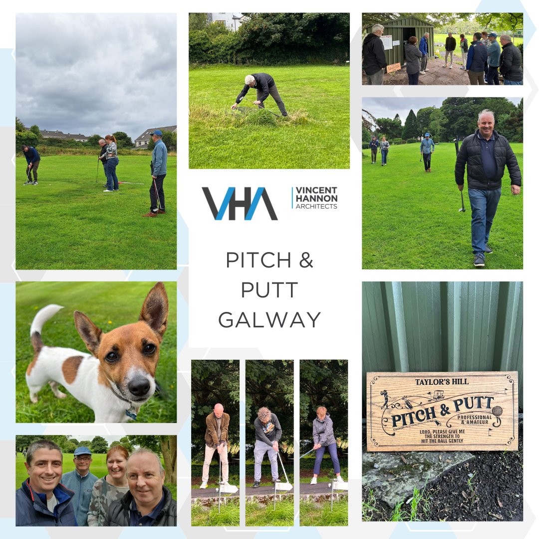 VHArchitects's tweet photo. After seeing how good the Sligo crew did in their Pitch &amp; Putt, our Galway office thought they'd take a swing at it ✨pun intended✨😆😅 Safe to say, we won't be giving up the day job 😉

#pitchandputt #galway #vincenthannonarchitects https://t.co/u4XN9okycS