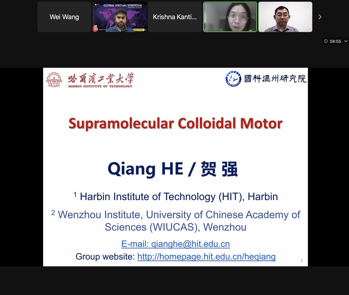 Wei Wang@HIT (Shenzhen) (@hitszwang) on Twitter photo Two great plenary talks by Prof. Qiang He and Prof. Samuel Sanchez <a href="/SamuelNanobots/">Samuel Sánchez</a> to start off the second session of ACS virtual symposium of chemical nanomotors. Two great plenary talks by Prof. Qiang He and Prof. Samuel Sanchez <a href="/SamuelNanobots/">Samuel Sánchez</a> to start off the second session of ACS virtual symposium of chemical nanomotors.