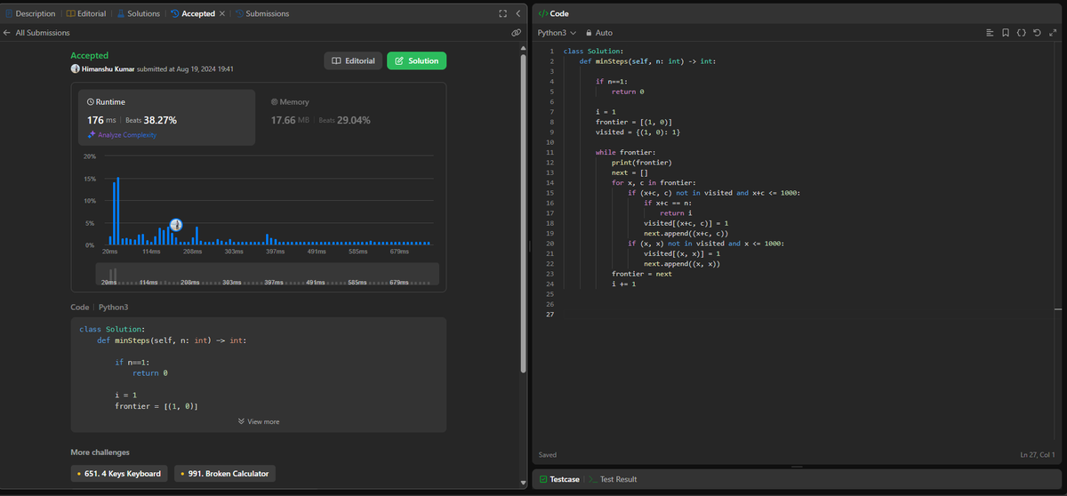 Himanshu_kr9192's tweet image. Solved today's #leetcode daily challenge with the 2 Keys Keyboard problem #codeforfun
leetcode.com/problems/2-key…
#CodeNewbies #dsacoding #python #dsa #connect #codingchallenges #DSA #100DaysOfCode #algorithm #DeveloperJobs #dsacoding #datastructures