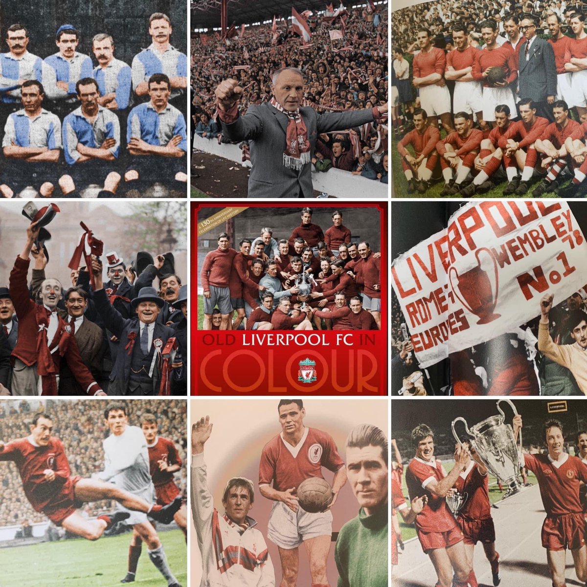 OldLFC_Colour's tweet photo. What’s your all-time favourite @LFC photograph? Here’s just a few of ours that we colourised for the book 📕📸 #LFC #WorldPhotographyDay https://t.co/midK3xNF8t