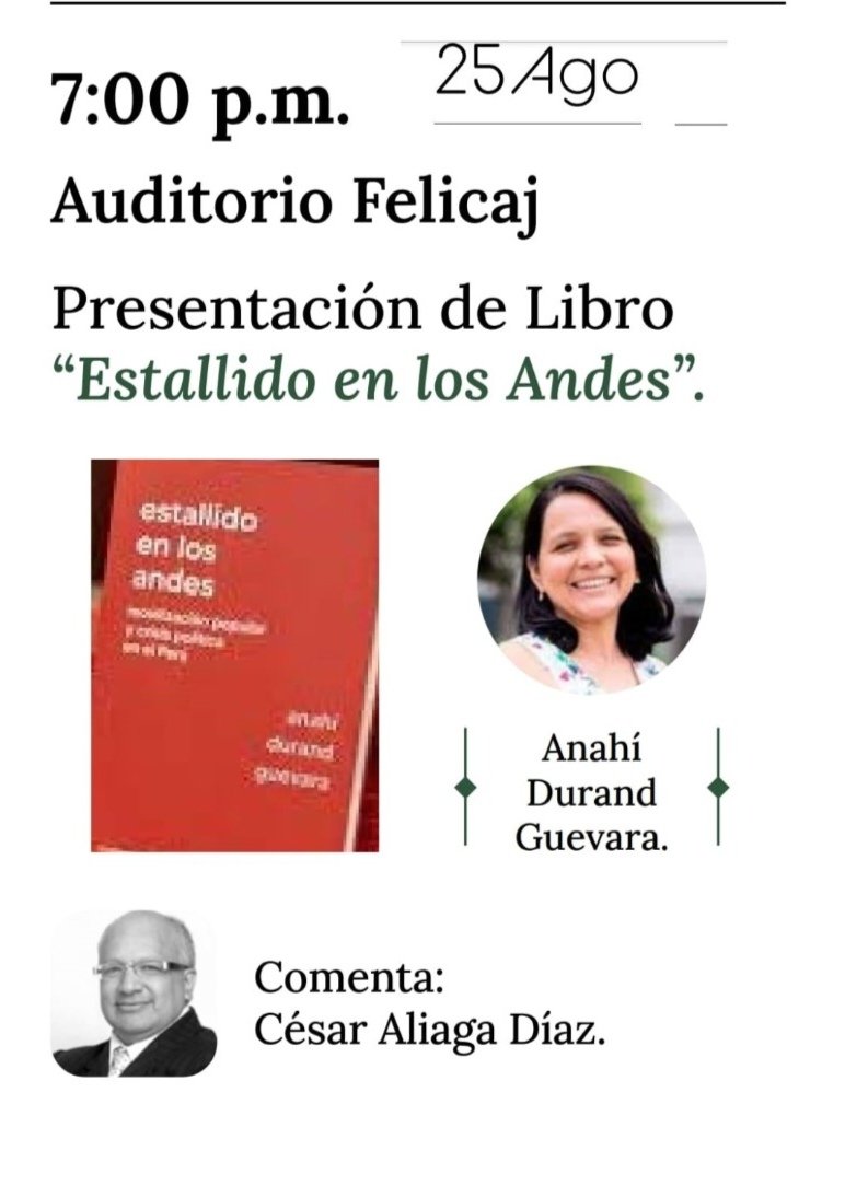 anahidurandg's tweet photo. Esta semana presentamos "Estallido en los Andes" en la Feria del Libro de Cajamarca.  Nos vemos el domingo 25 de agosto a las 7.00pm en el auditorio #FELICAJ con los comentarios del profesor César Augusto Aliaga Díaz
Firma y venta de libros a precios de feria! @lalineape https://t.co/VrGSvqNZ0v