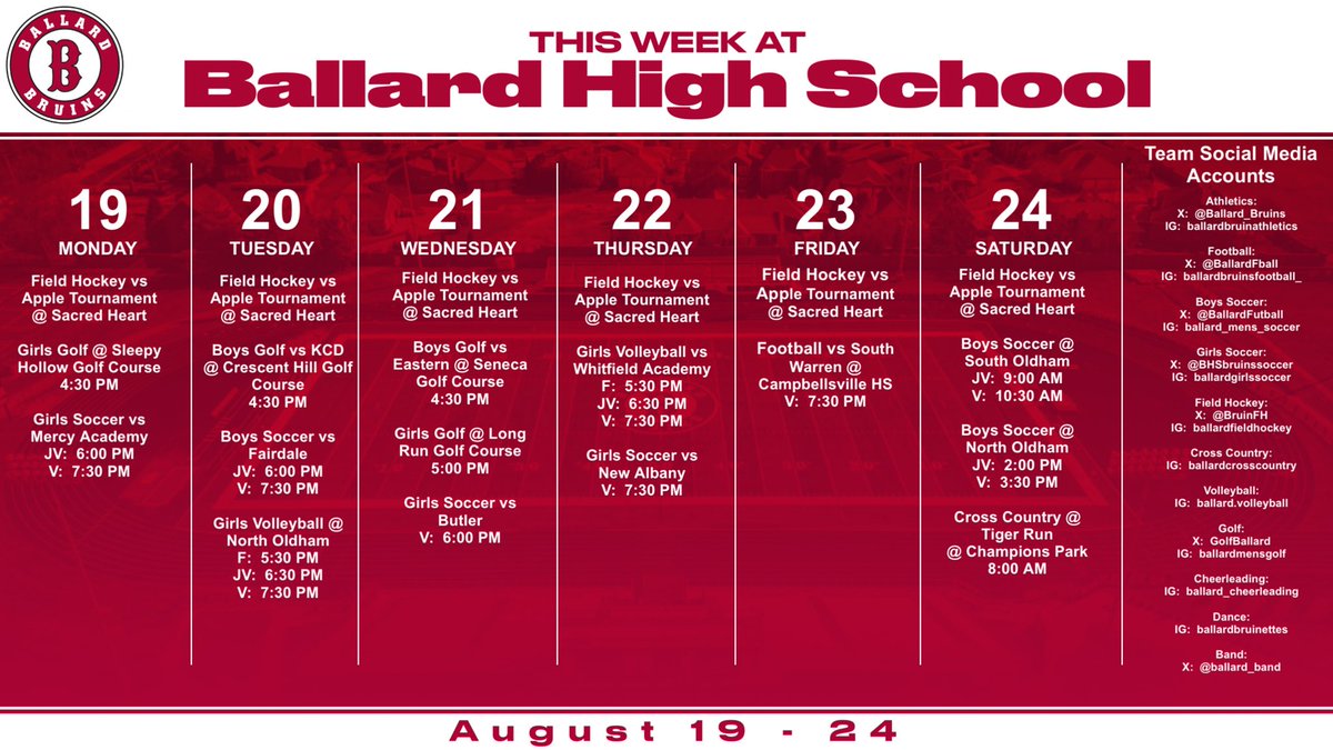 Busy week of sports action at Ballard!  Come out and support the Bruins!