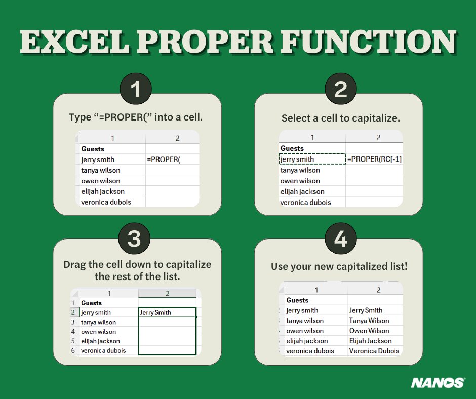 adNETtechnology's tweet image. Enhance your #Excel skills with the "PROPER" function! It automatically capitalizes the first letter of each word in a cell, saving you from the hassle of manual edits. #Nanos #ProperFunction #Microsoft #Themoreyouknow