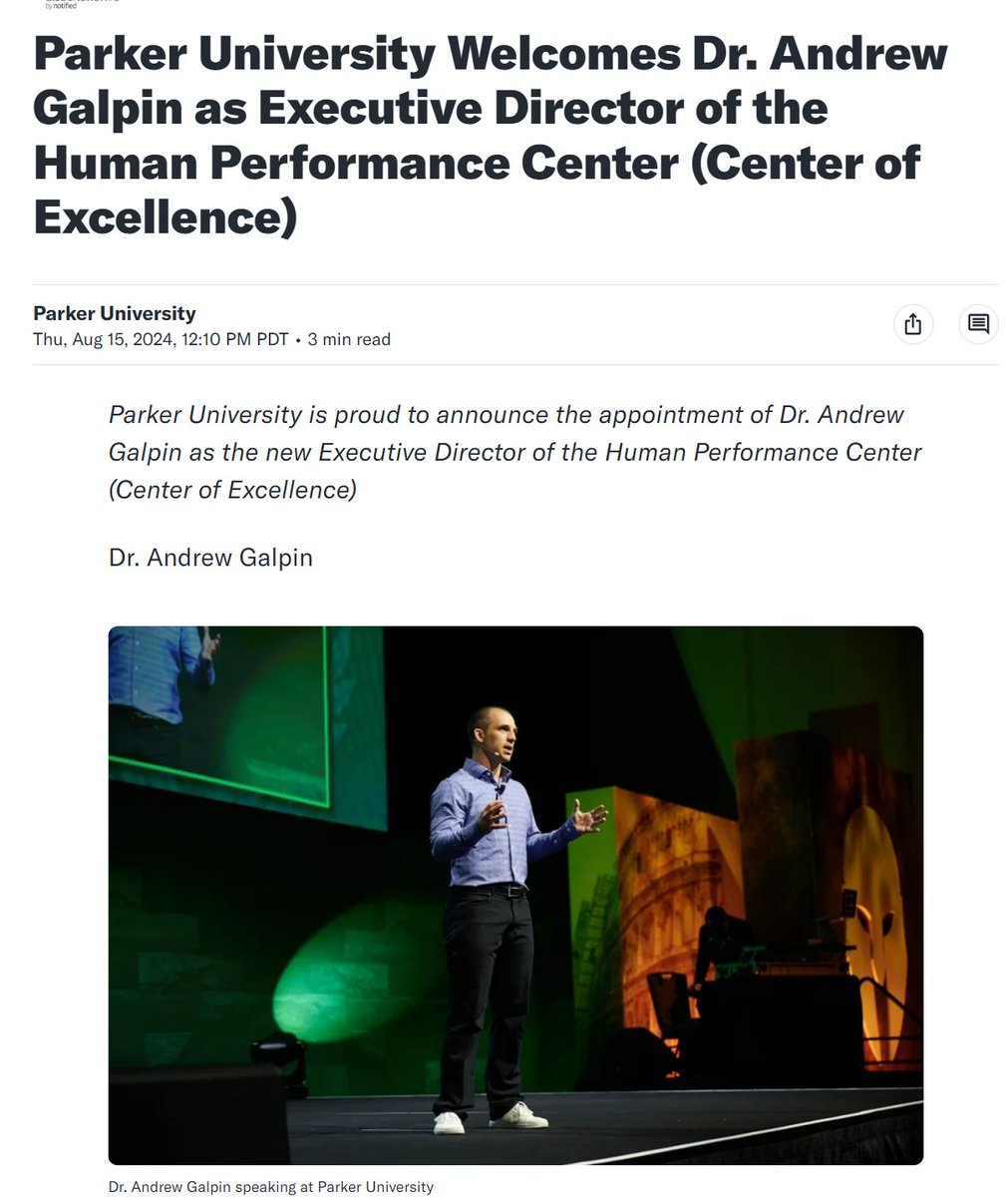 Andy Galpin, PhD (@drandygalpin) on Twitter photo As of this morning, I have officially joined the team at <a href="/ParkerUniv/">Parker University</a> as the Executive Director of their brand-new Human Performance Center.
I've very proud of what we accomplished in my 13 years at CSUF, but I couldn't ignore the enormous opportunity in front of me at Parker As of this morning, I have officially joined the team at <a href="/ParkerUniv/">Parker University</a> as the Executive Director of their brand-new Human Performance Center.
I've very proud of what we accomplished in my 13 years at CSUF, but I couldn't ignore the enormous opportunity in front of me at Parker