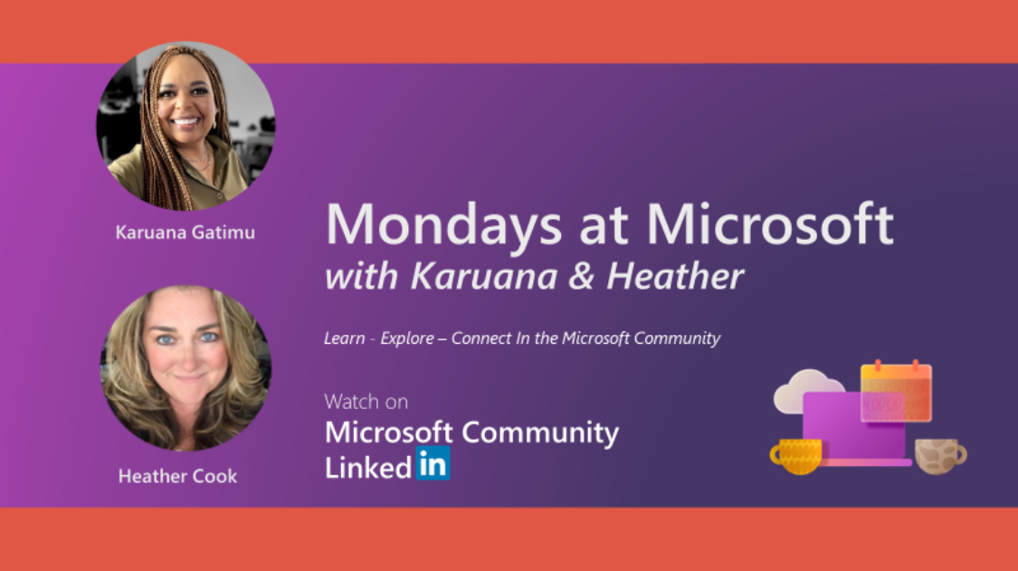 Heather Cook she/her #WootWoot (@heddamaven) on Twitter photo Live Show: Join us on Monday mornings or on-demand
Learn the latest on #Microsoft
📌 8:00 - 8:30 AM PT every other Monday.
📽️ Microsoft Community Learning Channel YouTube
aka.ms/community/lear… #Subsc #Subscribe
🤝Co-host <a href="/Karuana/">Karuana Gatimu #Community #Copilot #BetterTogether</a>
#liveshow #MondaysatMicrosoft Live Show: Join us on Monday mornings or on-demand
Learn the latest on #Microsoft
📌 8:00 - 8:30 AM PT every other Monday.
📽️ Microsoft Community Learning Channel YouTube
aka.ms/community/lear… #Subsc #Subscribe
🤝Co-host <a href="/Karuana/">Karuana Gatimu #Community #Copilot #BetterTogether</a>
#liveshow #MondaysatMicrosoft