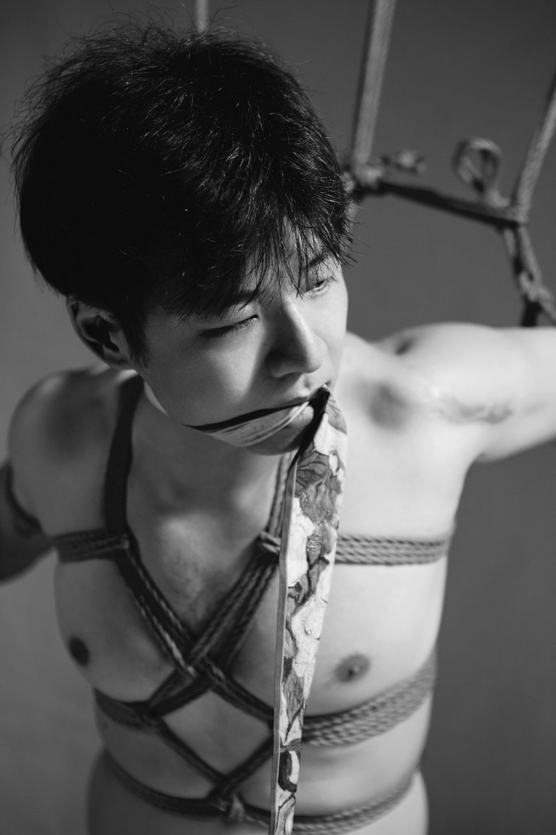 前两天拍的男生，肩膀上有条超帅的疤痕，像是无数条细小的线汇集在一起给肢体注入能量。

受到这条疤痕的启发，绑了这组富有生命力的作品。 https://t.co/kNzfM5PEbV