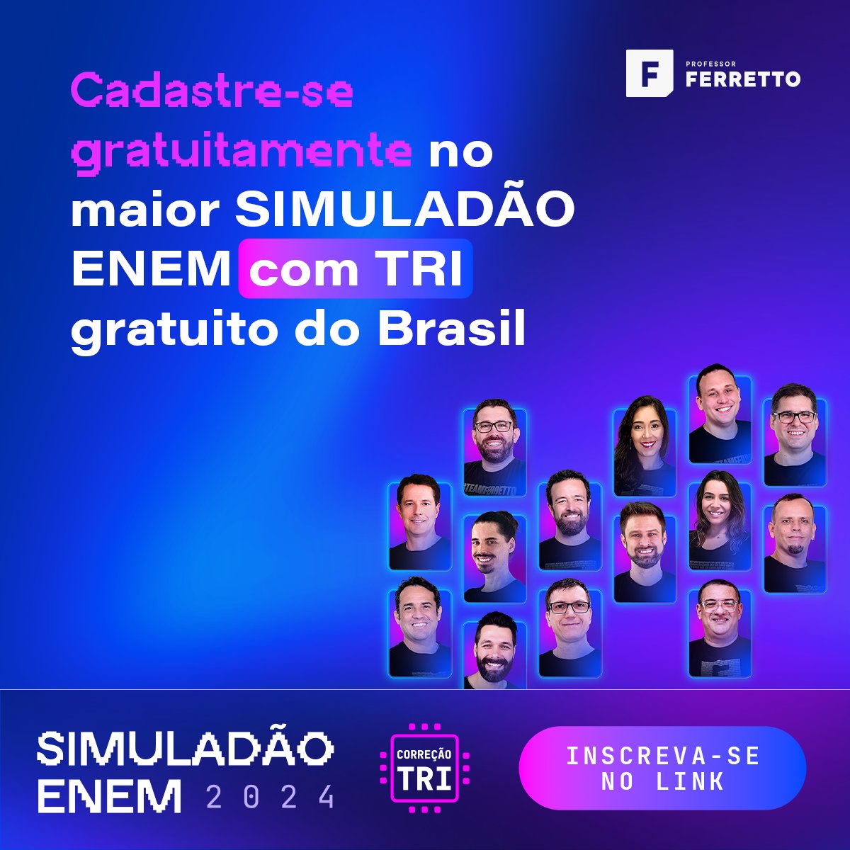 prof_ferretto's tweet image. ⚡ INSCRIÇÕES ABERTAS PARA O MAIOR SIMULADO ENEM GRATUITO COM TRI  ⚡
Essa vai ser a melhor oportunidade pra você testar todo seu conhecimento pra a prova do ENEM 2024 e de graça! 
Quem já é aluno da plataforma do Professor Ferretto está automaticamente inscrito e quem não é…