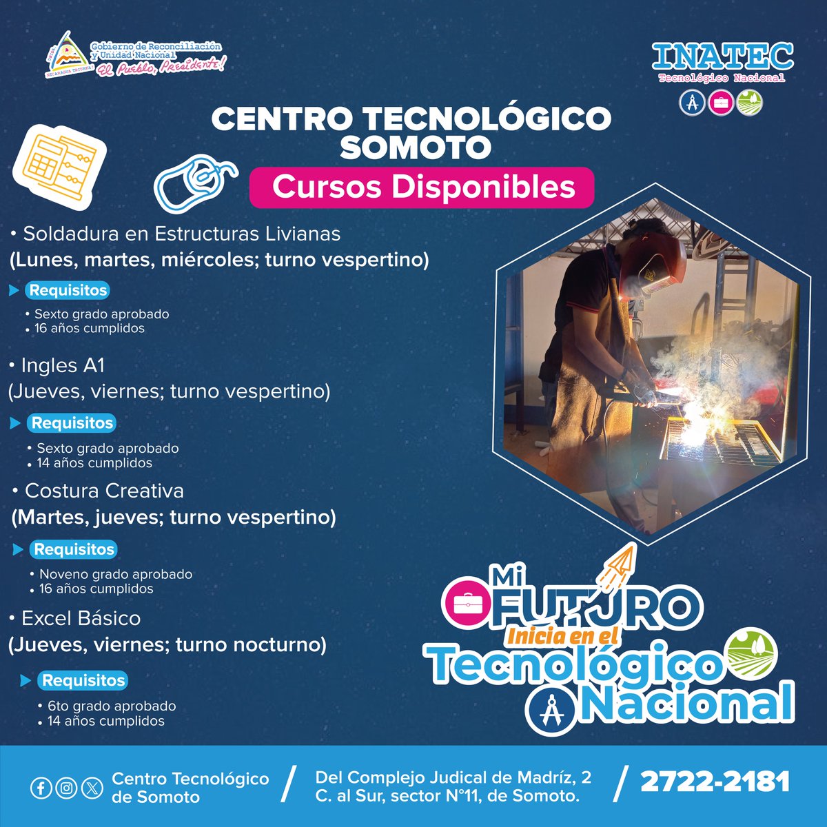 ¡𝗖𝘂𝗿𝘀𝗼𝘀 𝗗𝗶𝘀𝗽𝗼𝗻𝗶𝗯𝗹𝗲𝘀! 📍 Feliz inicio de semana, aun tenemos cupos disponibles, para los siguientes cursos de capacitación. #SoyTecNicaragua 🤩🥳