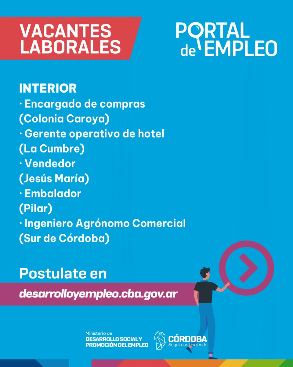 HabitatyDE's tweet photo. ¿Buscás trabajo? Súmate al #PortalDeEmpleo y mirá las nuevas vacantes laborales. 🤩👇

📲  Ingresá a https://t.co/dU8F8ciLp8 

✅ Cargá tu CV, navegá por las ofertas y postúlate a la que te interese. 

#SeguimosHaciendo https://t.co/oJx4xbqvOi
