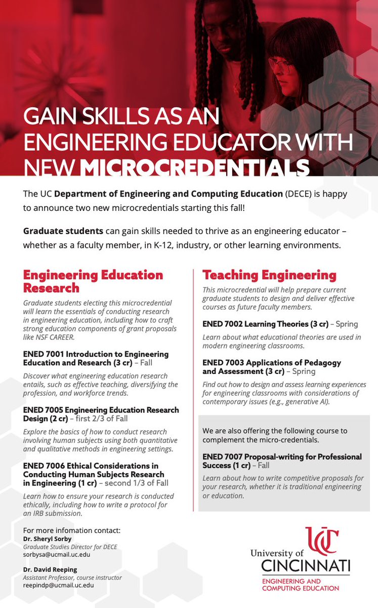Attention UC Graduate Students: We now offer two microcredentials: one in Engineering Education Research &amp; one in Teaching Engineering!